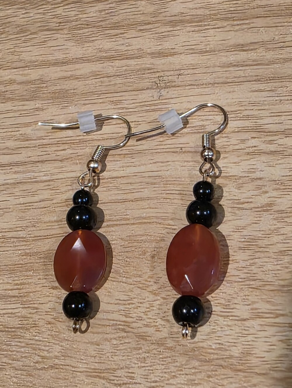 Handcrafted Carnelian and Black Glass Drop Earrings